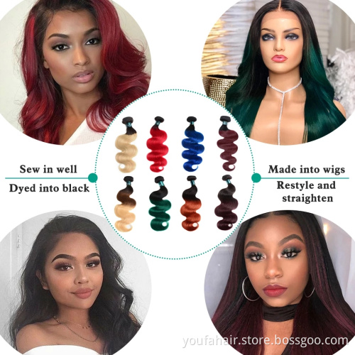 Youfa Hair Vendor Ombre Color 1b/Burg Red Body Wave 100% Cambodian Human Hair Bundles Cuticle Aligned Raw Remy Hair Extension